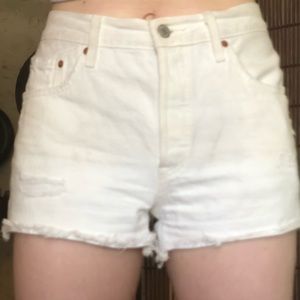 White Levi Cutoffs